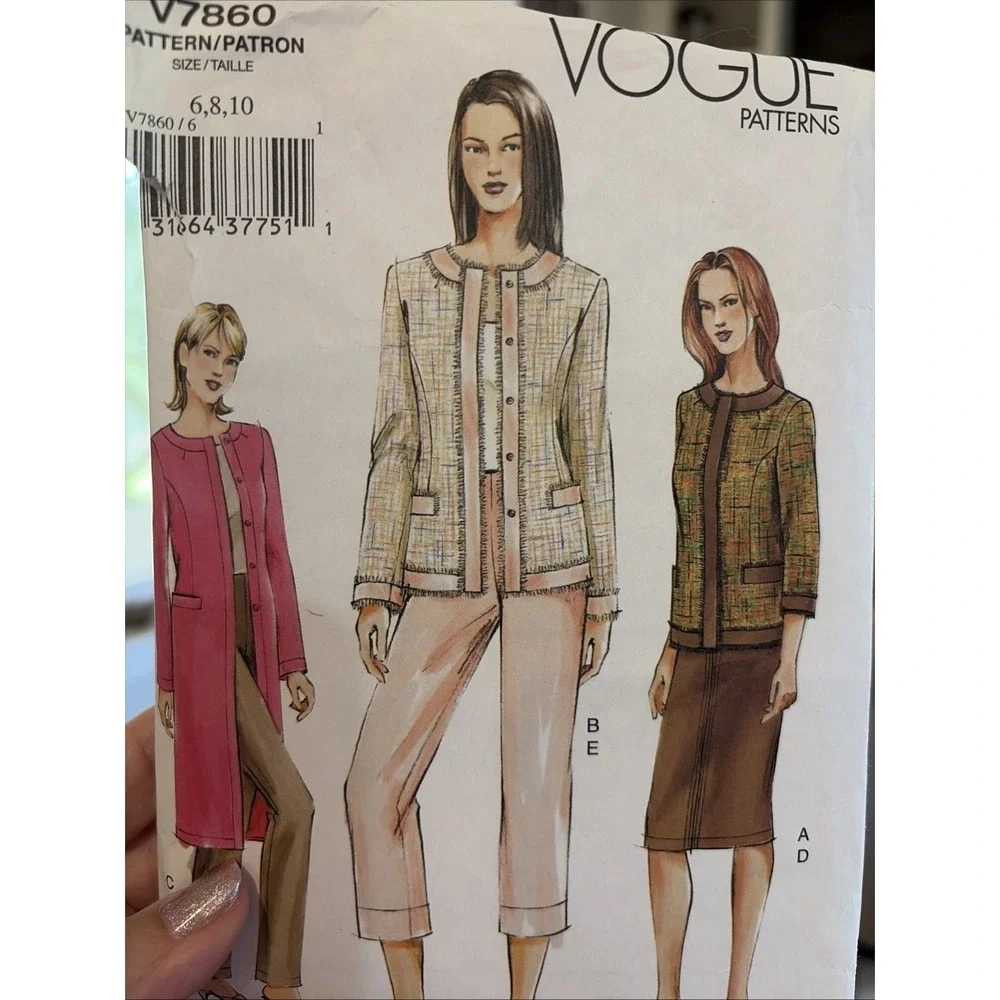 Vogue Pattern 7860 - Collarless Jacket, skirt, pants sz 6-10 UNCUT